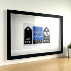 Metropolitan Police Officer Frame Gift - Custom MET Style Badge and Two Rank Epaulettes Display
