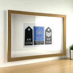 Metropolitan Police Officer Frame Gift - Custom MET Style Badge and Two Rank Epaulettes Display