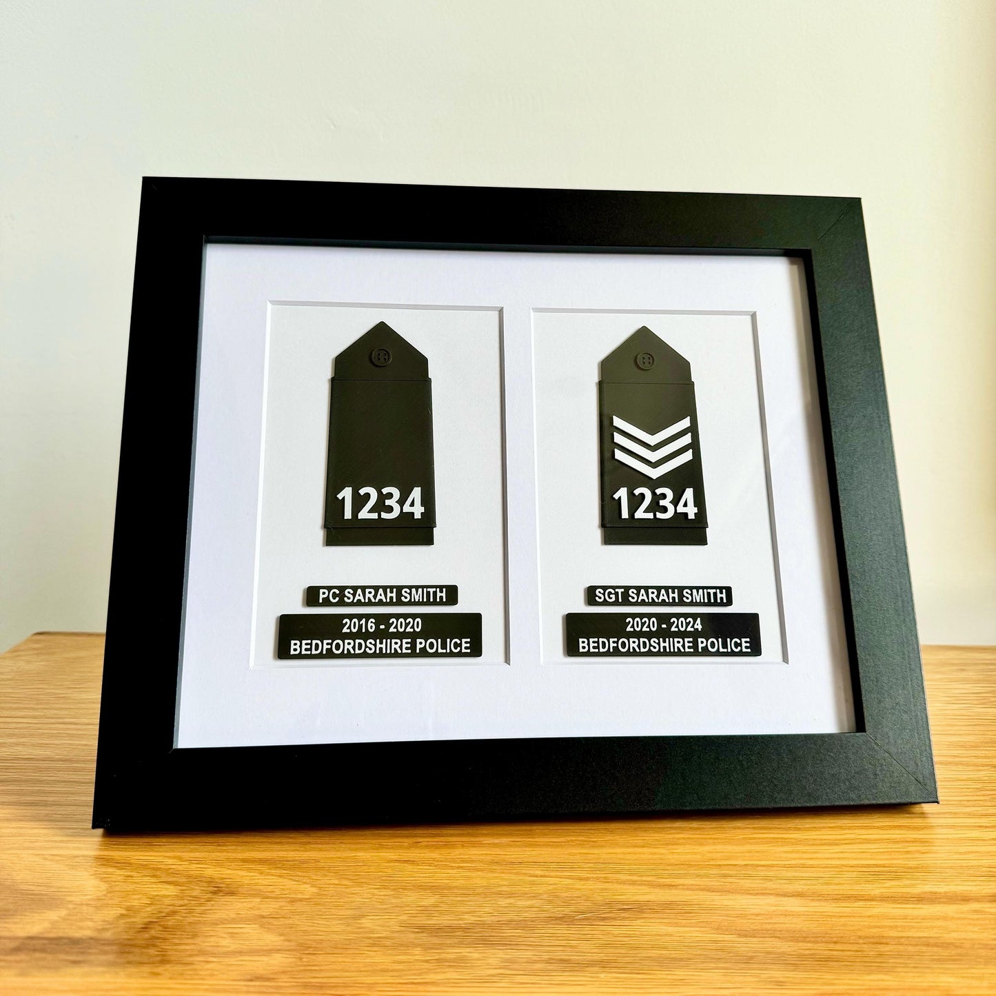 Double Framed British Police Rank Epaulette Box, Personalised Presentation Frame, Police Officer Gift