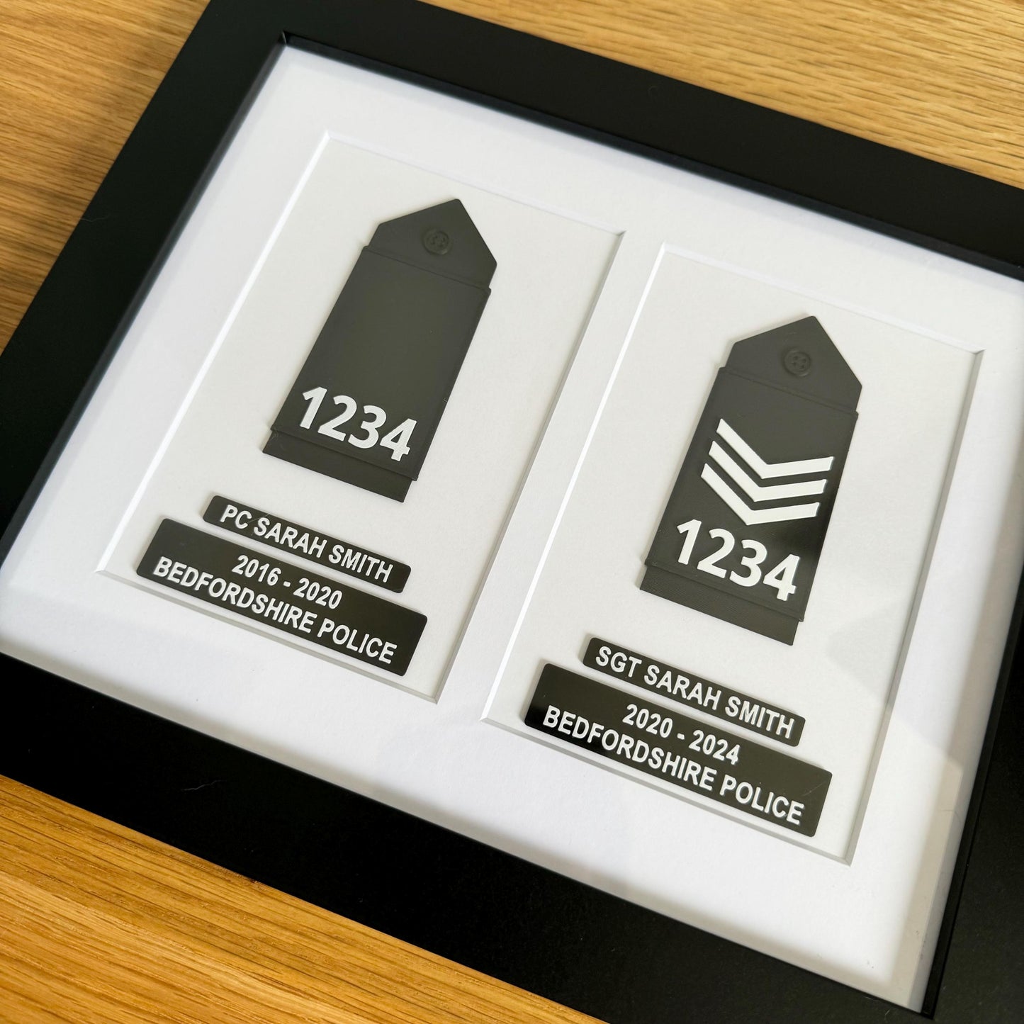 Double Framed British Police Rank Epaulette Box, Personalised Presentation Frame, Police Officer Gift